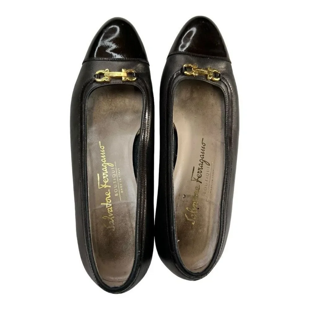 Salvatore Ferragamo Women's Cap Toe Horsebit Block Kitten Heels brown
